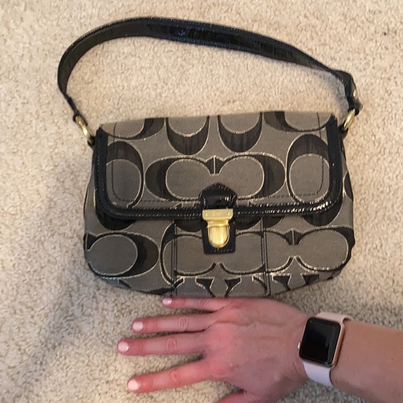 Black, gray, gold coach purse. Small scratch shown on buckle in picture. - Picture 7 of 8
